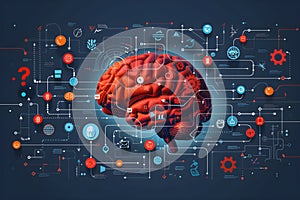 AI Brain Network Concept â Data Flow, Neural Connections, Machine Learning & Cognitive Thinking. AI Generated