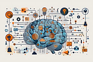 AI Brain Network Concept â Data Flow, Neural Connections, Machine Learning & Cognitive Thinking. AI Generated