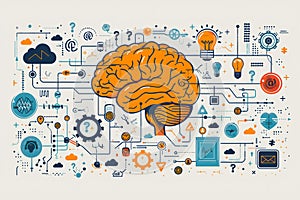 AI Brain Network Concept â Data Flow, Neural Connections, Machine Learning & Cognitive Thinking. AI Generated