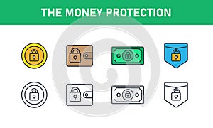 Conceptual signs of the money protection. Isolated Vector illustration