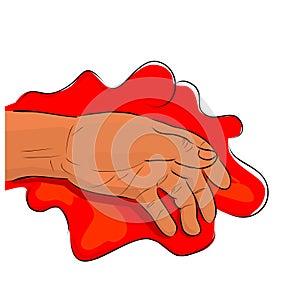 Conceptual Simple Vector Hand Draw Sketch, Illustration for victim of criminal, Blooding Hand of Dead Body, Isolated on White photo