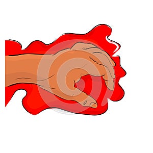 Conceptual Simple Vector Hand Draw Sketch, Illustration for victim of criminal, Blooding Hand of Dead Body, Isolated on White