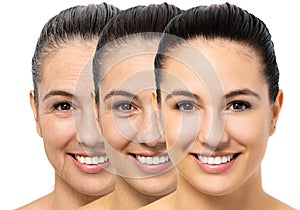 Conceptual skin aging on young woman.