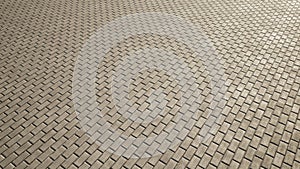 Conceptual solid beige background of brick pavement texture floor as a modern pattern layout.