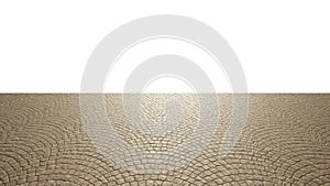 Conceptual solid beige background of wave cobblestone texture floor and white wall as a modern pattern layout.