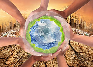 Conceptual symbConceptual symbol of multiracial human hands surrounding the Earth globe