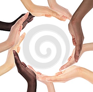 Conceptual symbol of multiracial human hands