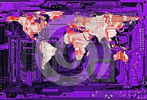 Conceptual technology image of computer circuit board and world