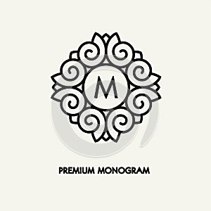 Conceptual template vector Square logo design and monogram concept in trendy linear style, floral badge, emblem