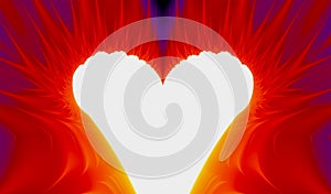 Conceptual Valentine card in red and orange colors, with heart shape hol in fire ray