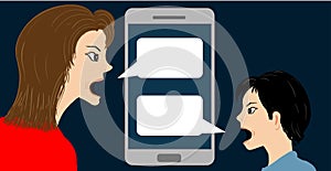 Conceptual vector illustration with angry woman and boy quarreling