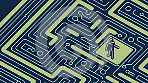 Person Navigating Complex Circuit Board Maze, vector design Generative AI