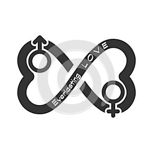 Conceptual vector illustration of everlasting love with the sign of infinity, masculine and feminine