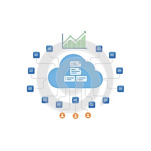 Cloud Computing Data Flow and Growth Analytics Icon Illustration for IT Infrastructure