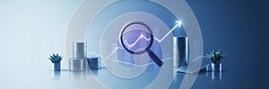 A conceptual visualization of financial growth with a magnifying glass and rising graph line