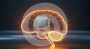 Powerful AI Processor Integrated into Neon Brain for Technology and Computer Science Concepts.