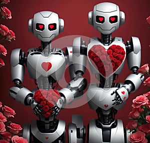 A conceptual visualization of robots in love , generated by AI.