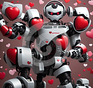 A conceptual visualization of robots in love , generated by AI.