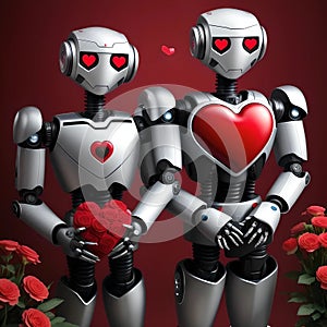 A conceptual visualization of robots in love , generated by AI.