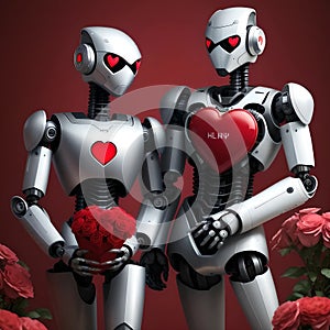 A conceptual visualization of robots in love , generated by AI.