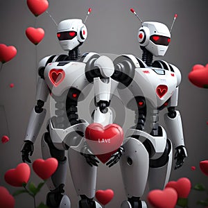 A conceptual visualization of robots in love , generated by AI.