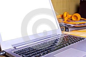 Conceptual workspace. Laptop with the screen in white