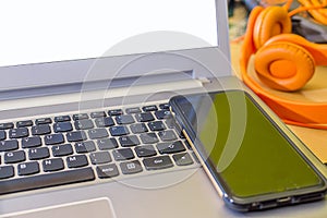 Conceptual workspace. Laptop with the screen in white