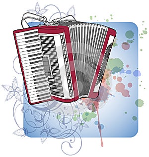 Concert Accordion & floral calligraphy ornament