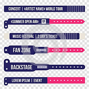 Concert bracelets for entrance to the event. Set of wristbands for entrance to the festival, concert