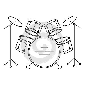 Concert drum set, musical instruments, line art. Sketch, icon vector