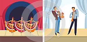 Concert female dancers and male musicians set vector