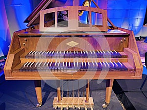 Concert harpsichord with music notes. music concept