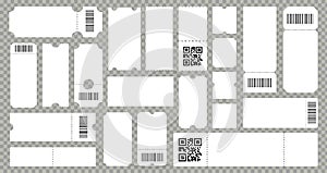 Concert movie theater ticket template. Empty lottery cardboard coupons. Templates with barcode or qr code. Vector