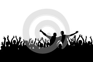 Concert, party. Applause crowd background silhouette, cheerful people. Funny cheering, isolated