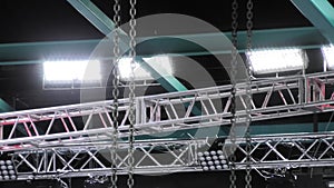 concert sound lighting equipment roof ceiling metal structure, tubes floodlights