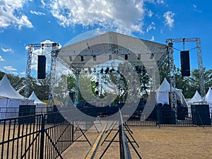 concert stage. Empty concert stage at an outdoor concert without audience, performers. concert stage on field