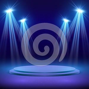 Concert stage with spot light lighting. Show performance vector background