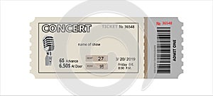 Concert ticket light background isolated