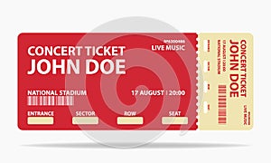 Concert ticket vector template. Concert, party or festival ticket design template. Musical invitation. Vector illustration