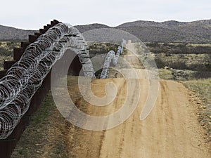 Concertina wire on the border wall