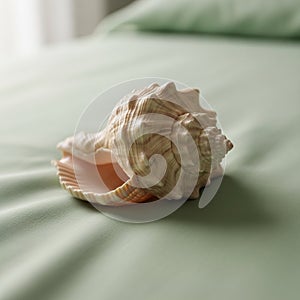 A conch shell rests on a