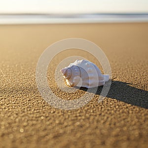 A conch shell rests on a
