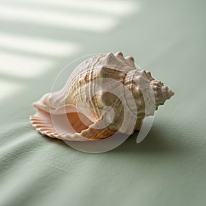 A conch shell rests on a