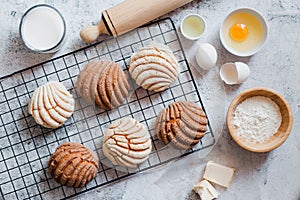 Concha mexican bread, Ingredients for baking traditional conchas in Mexico