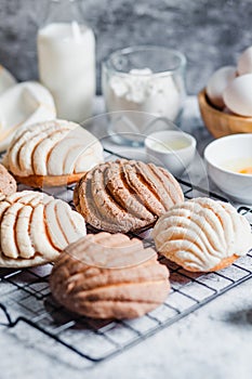 Concha mexican bread, Ingredients for baking traditional conchas in Mexico