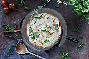 Conchigliei stuffed pasta shells with ricotta cheese mozerella and basil leaves