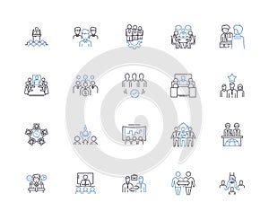 Conclave line icons collection. Meeting, Council, Gathering, Assembly, Symposium, Convention, Forum vector and linear