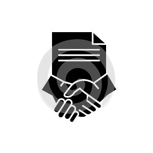Conclusion of a contract black icon, vector sign on isolated background. Conclusion of a contract concept symbol photo