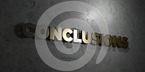 Conclusions - Gold text on black background - 3D rendered royalty free stock picture