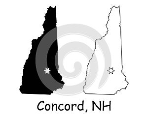 Concord New Hampshire NH State Border USA Map